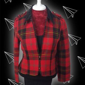 Positive Attitude 90s Red Plaid Zip Up Blazer Size 6P
